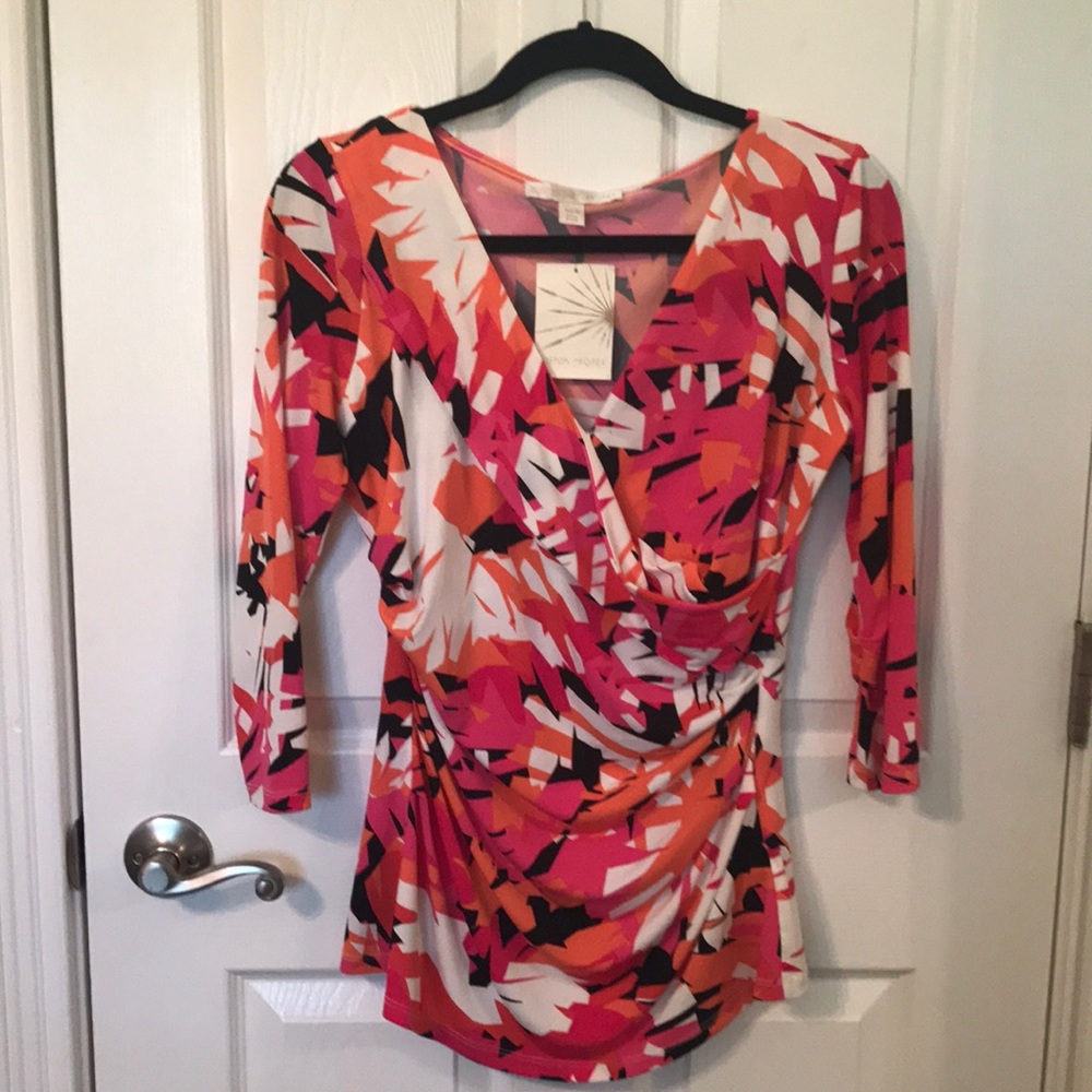 Boston Proper Hawaiian Orchid Multi Color Top New